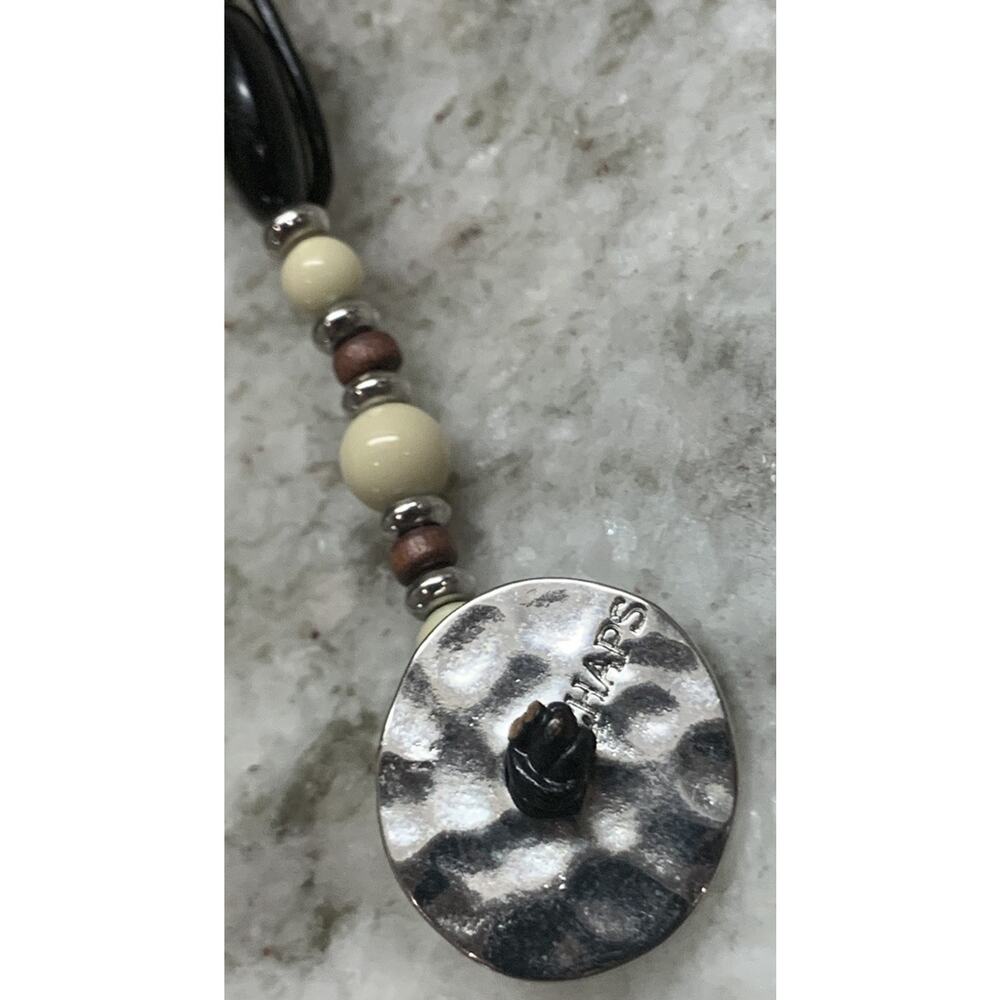 CHAPS SIGNED OVAL TIGER'S EYE ONYX BEAD NECKLACE SILVER BUTTON CLASP R1 - Picture 6 of 7